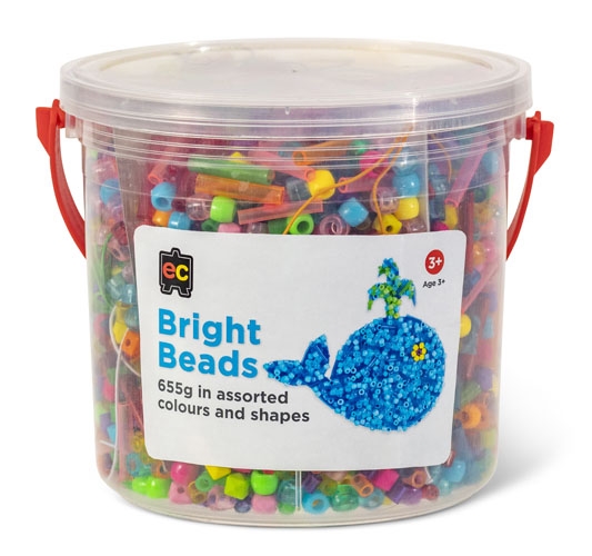 Bead Bright Cols Plastic Asst Cols & Shapes 650gm Tub EC